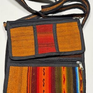 Boho Hand-Woven Tribal Textile Crossbody Bag – Multi-Pocket Artisan Festival Bag